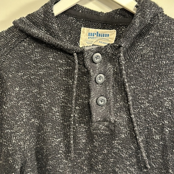 Urban Pipeline Men's Henley Knit Sweater Hoodie XXL Black Kangaroo Pocket - Picture 4 of 5